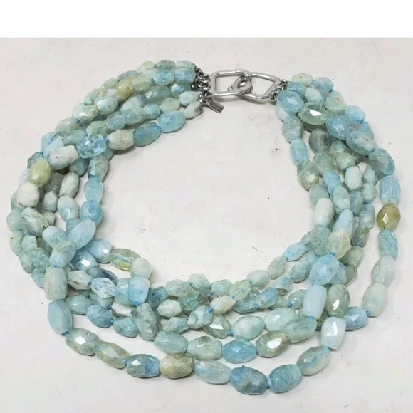 Vintage Kenneth Lane KJL Aquamarine Gemstone Multistrand Necklace